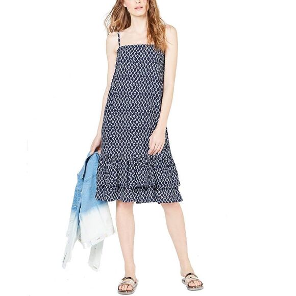Michael Kors Ikat-Print Smocked Sleeveless Dress (Shore Blue, XXL) - Picture 2 of 4